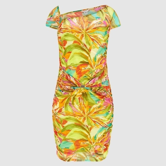 Guess Dresses & Skirts - NWT Guess Layla Tropical Knot Accent Mini Dress Yellow Multi Size S